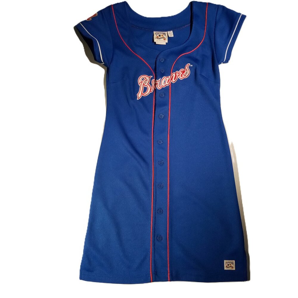 ATLANTA BRAVES Jersey Dress  sz S  Blue  Cooperstown  Button-down  Stitched  MLB
